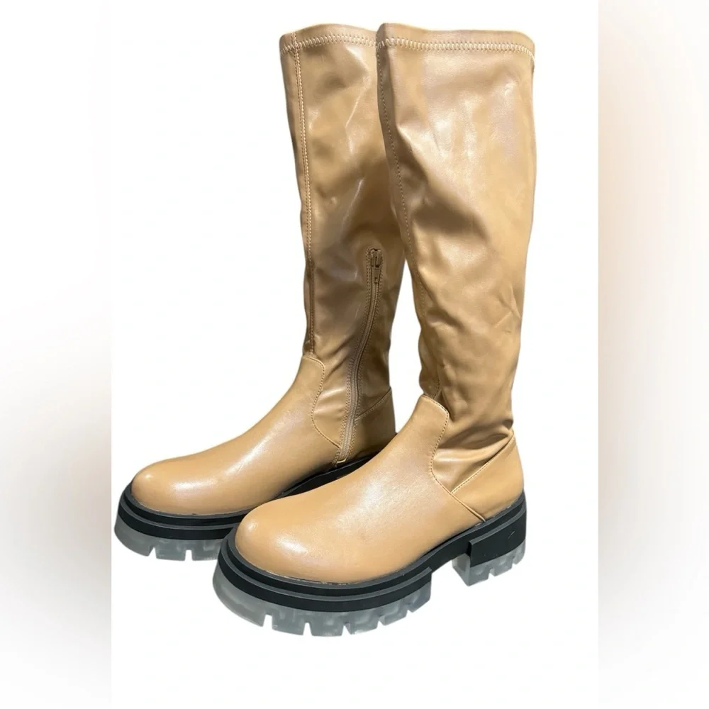 Nasty Gal Ice Sole Faux Leather Tan Boots - Picture 1 of 5